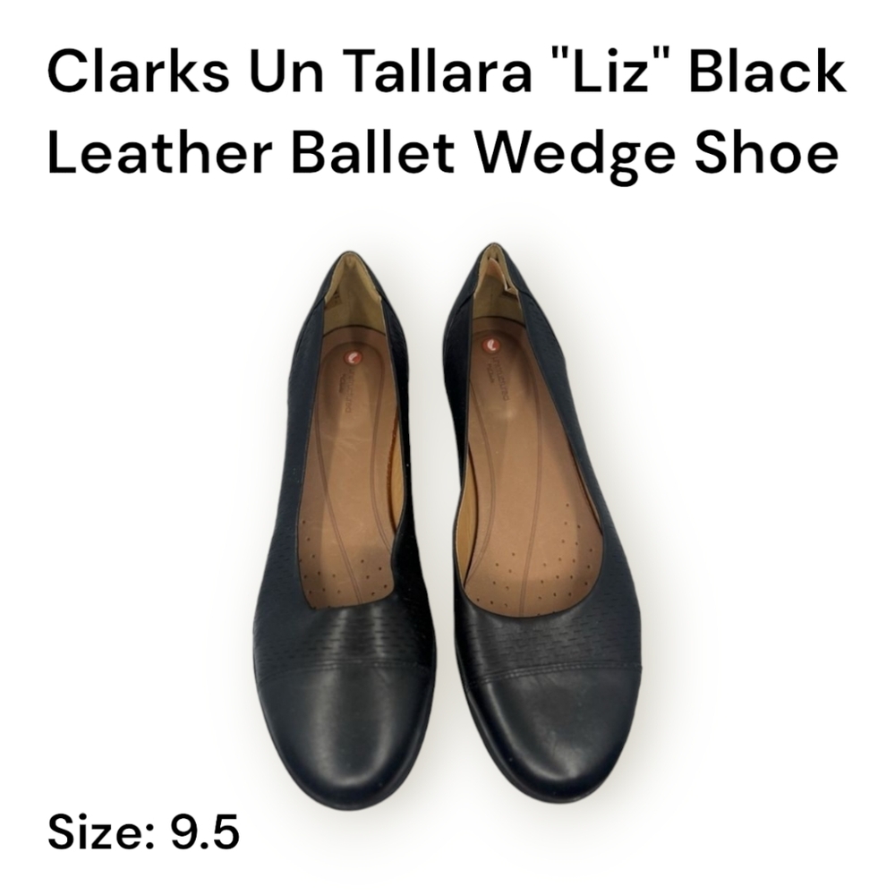 Clark's Unstructured Un Tallara "Liz" Black Leather Ballet Wedge Shoe